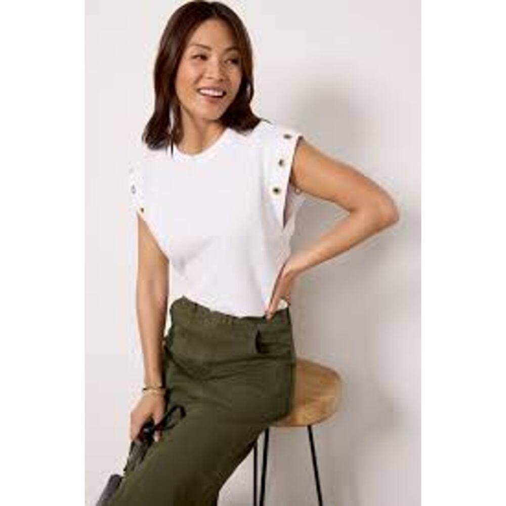 Nation LTD White Sleeveless Eyelet-Trim Top